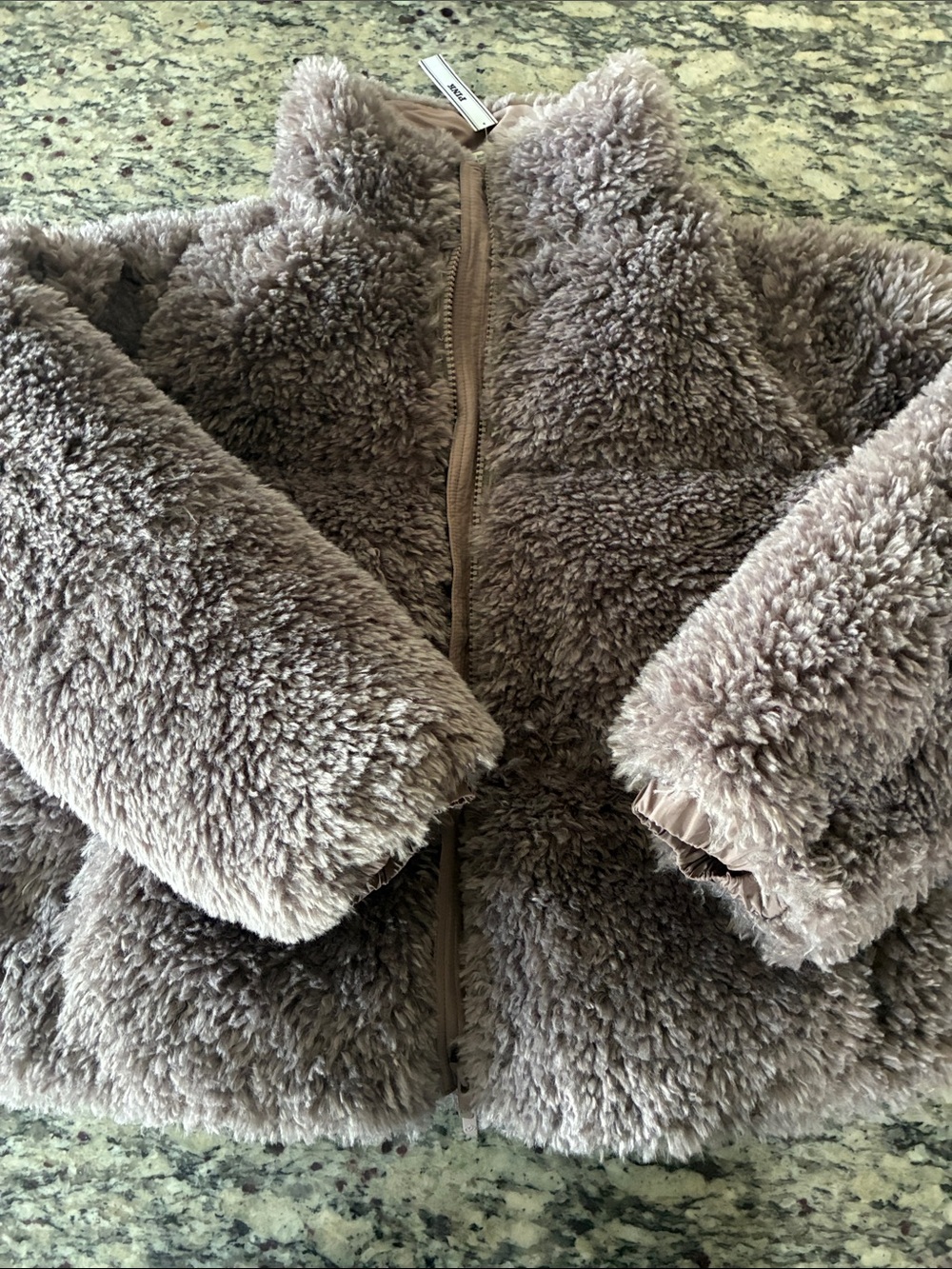 Victoria's Secret Plush Faux-Sherpa Puffer Jacket in Taupe